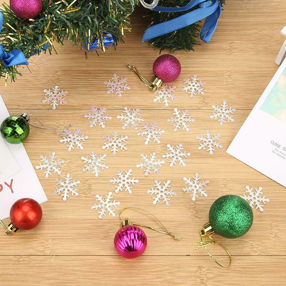 200pcs 3cm Christmas Tree White Plastic Snowflakes Party Home Desk Decor @