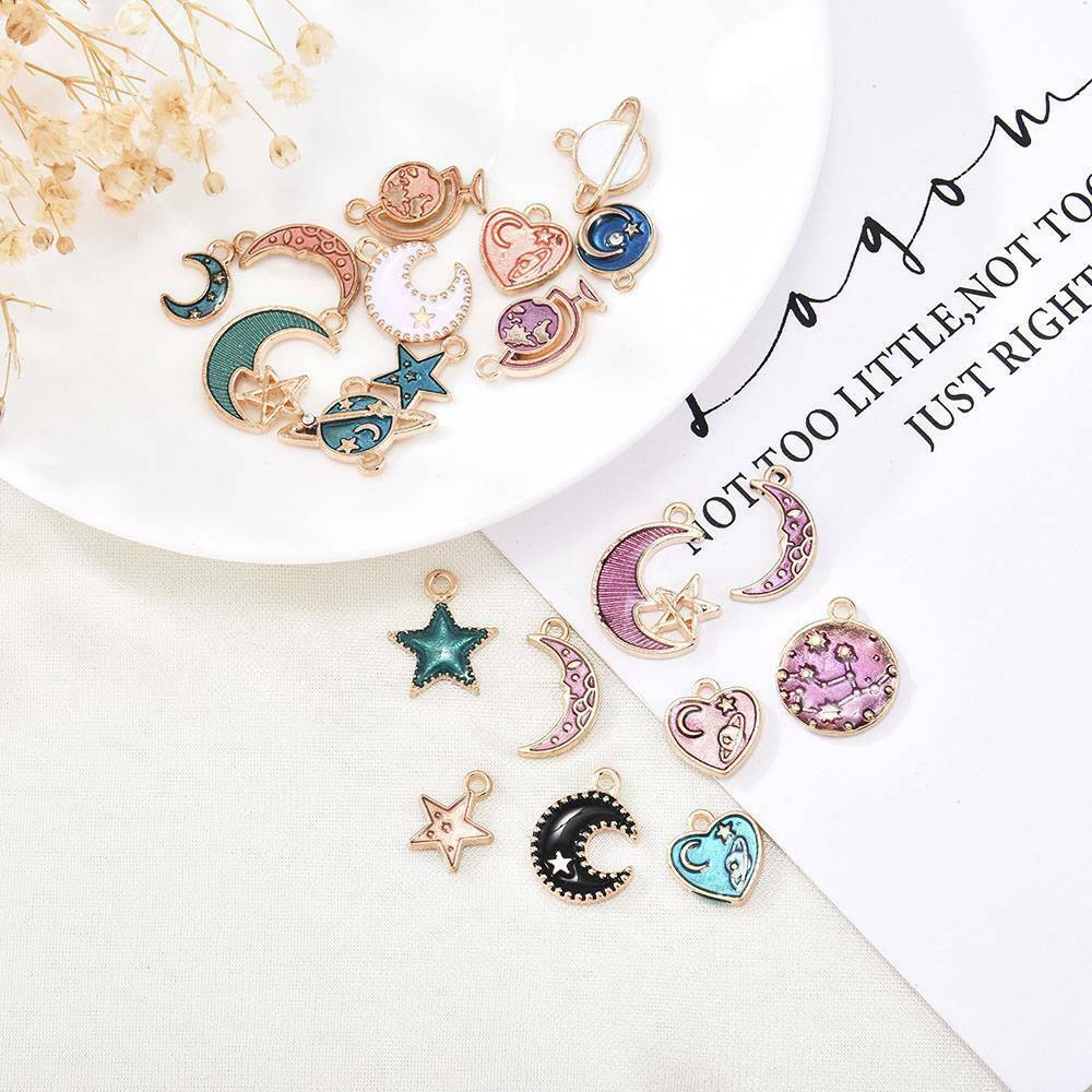20X Enamel Plated Mixed Moon Star Planet Pendant Charms For Jewelry DIY Findings