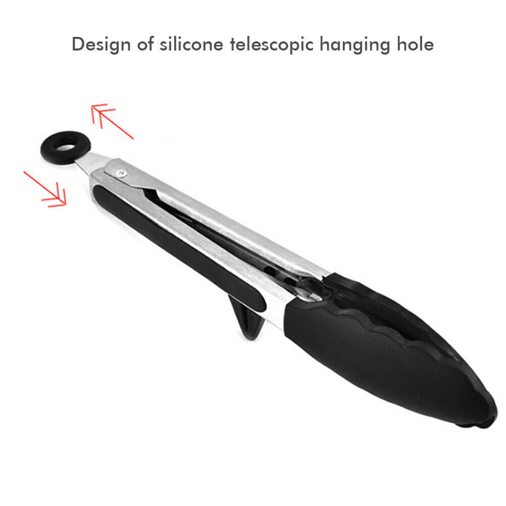 2Pcs Stainless Steel Kitchen Cooking Tongs Bread Tongs Silicone BBQ Clips Tongs