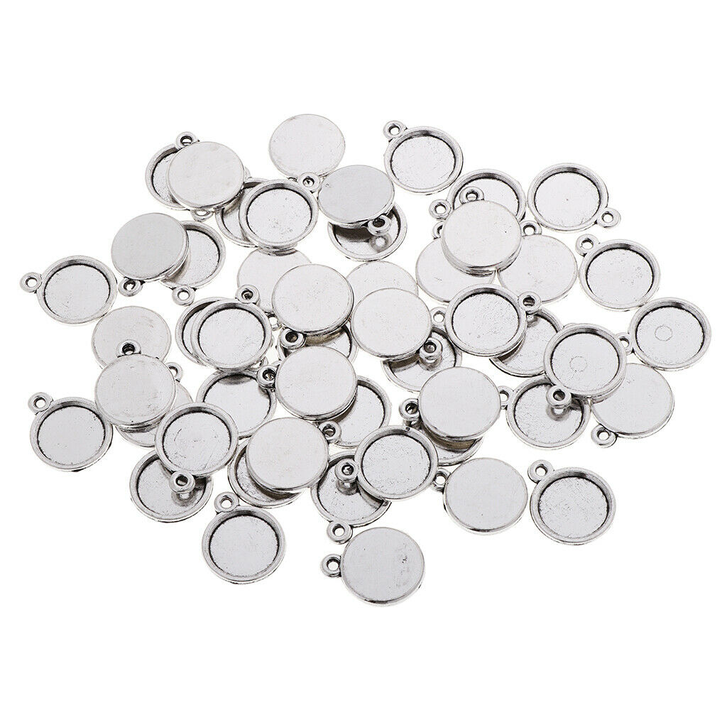 50Pcs Round Bezel Pendant Trays with Dome Tiles Cabochon, Blanks Cameo Bezel