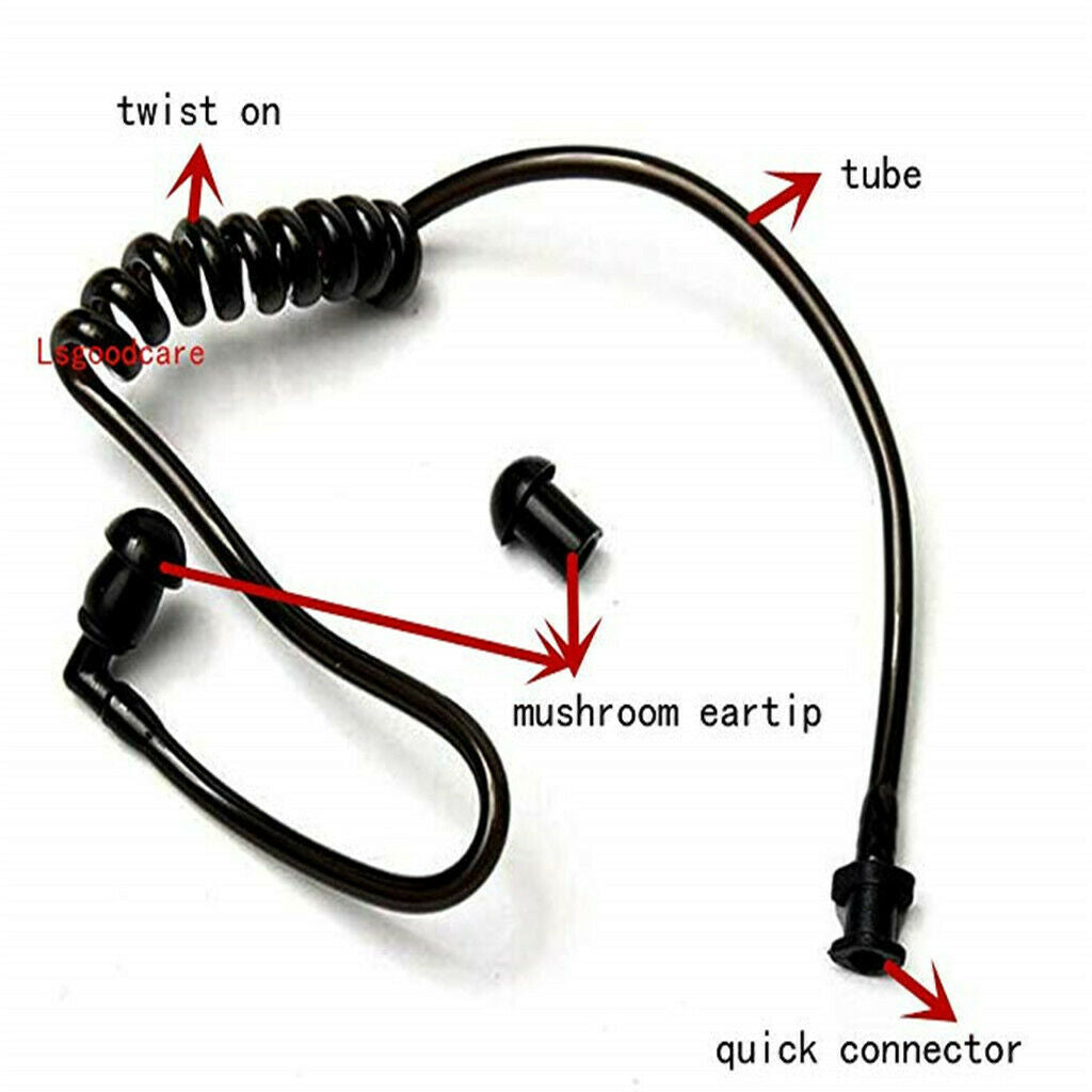 10Piece Black Coiled Acoustic Tube with Earbud and Connectors (Twist On)
