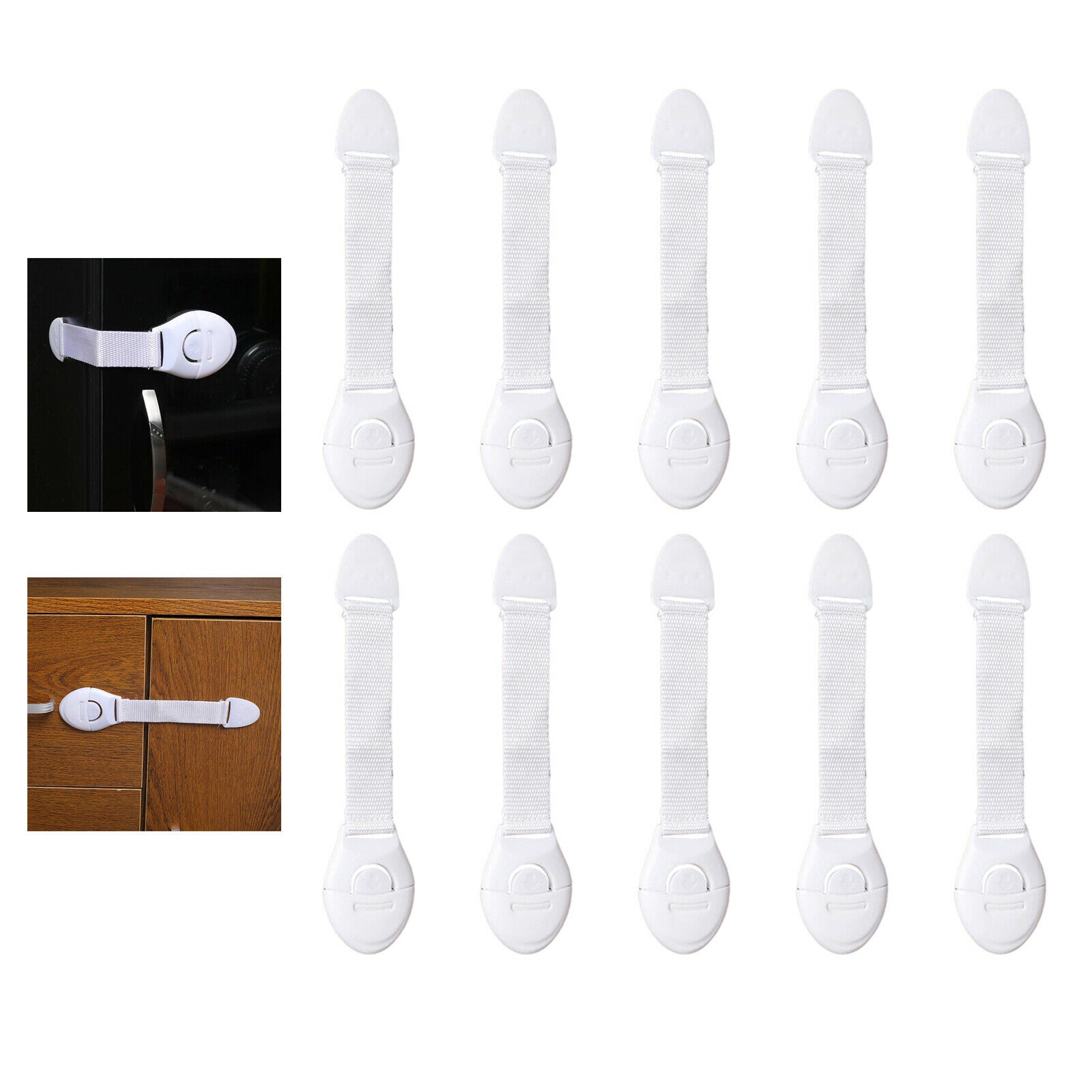 10 Packs Baby Safety Lock Adjustable Straps Latches for Fridge Cabinet