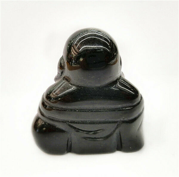 84g 50x47x30mm Black Obsidian Carved Buddha Decoration Statue Stone Decor HH7554
