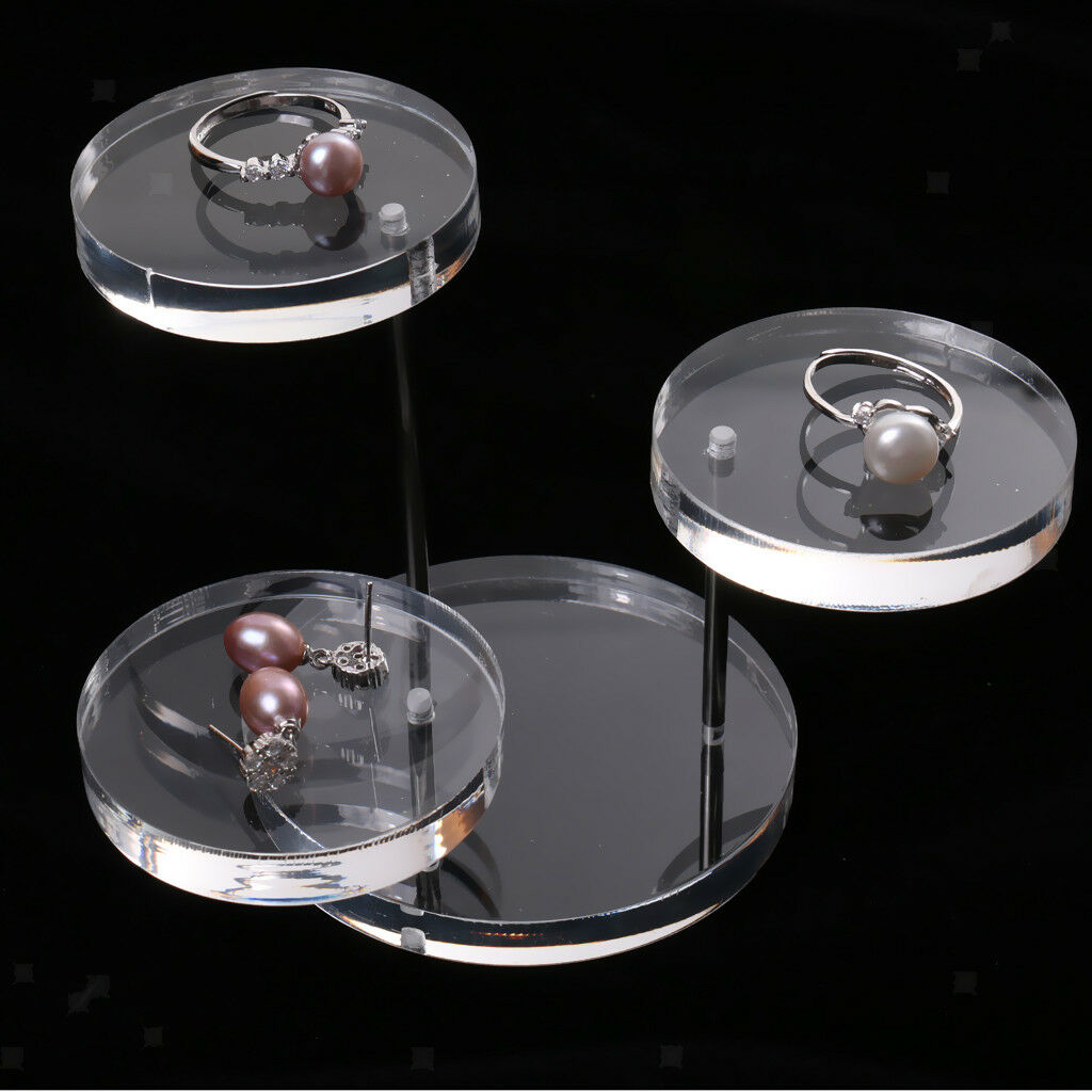 2pcs Black Clear Acrylic 3-Tier Round Jewelry Display Stand Holder Racks