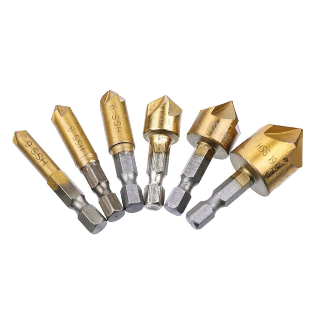 6 x 90 degrees Countersink Drill Bit Wood Drill Bit Set Hex Coated Drilling Tool