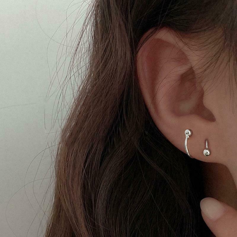 Wave Ball Spiral Screw Back Stud Earrings Spiral Pull Through Hoop Earring Women