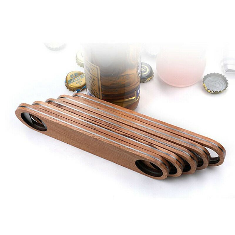 Hotel Flat Board Speed Bottle Opener Home Beer Cap Wooden Cover Stainless.l8