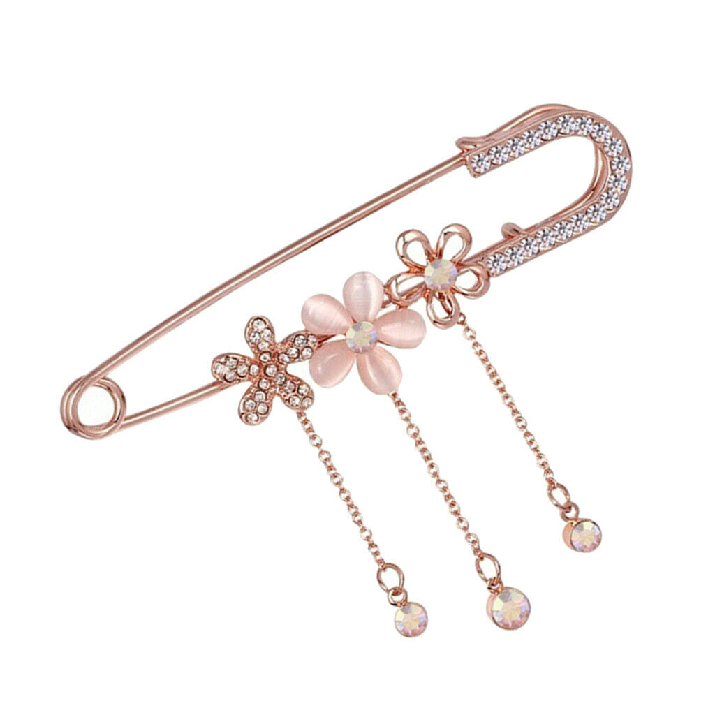 Flower Tassel Brooch Pins Crystal Sweater Shawl Clips Cardigan Collar Shirt