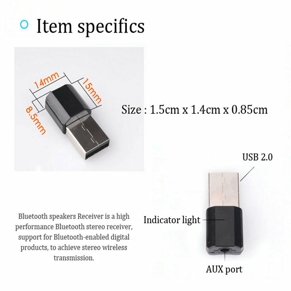 Wireless USB  3.5 mm AUX Audio Stereo Music Receiver Adapter Car Home