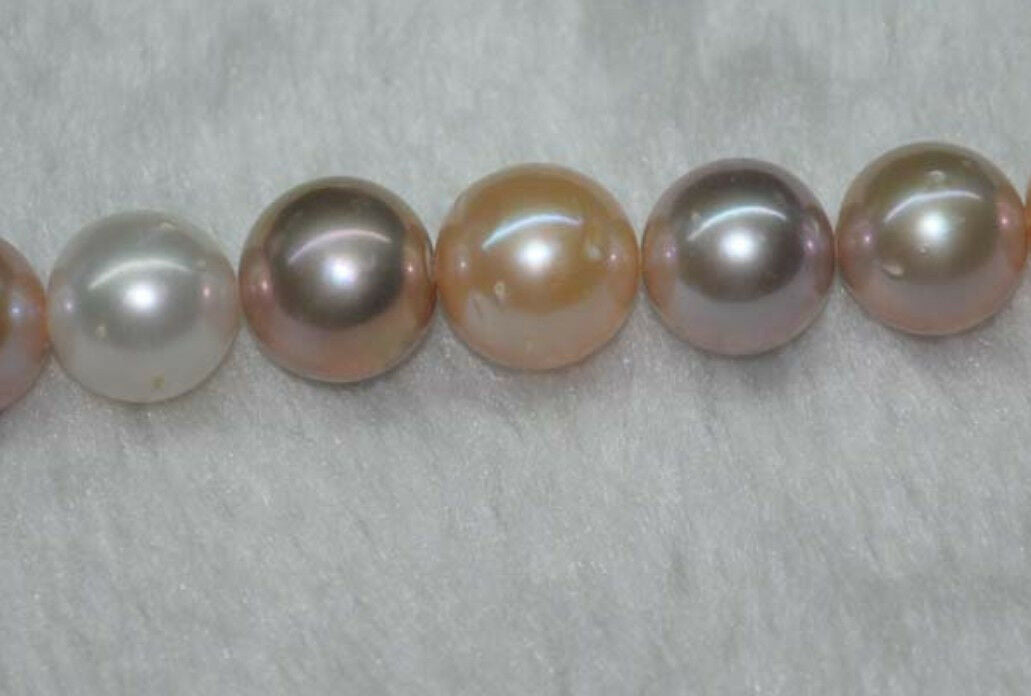 Natural AA+ 9-10MM multicolor round freshwater pearls loose Beads 16"