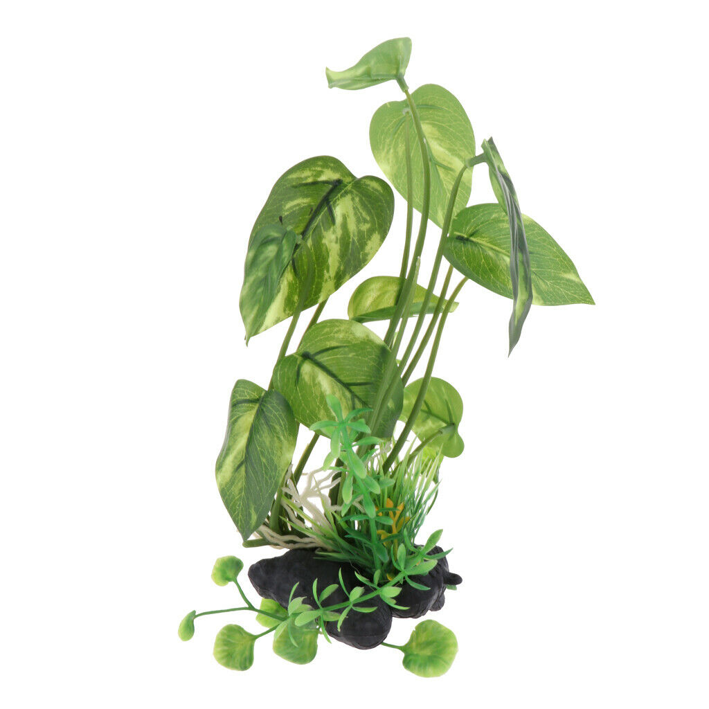 2Pcs Artificial Fish Tank Vivarium Ornaments Reptile Habitat Plants Green