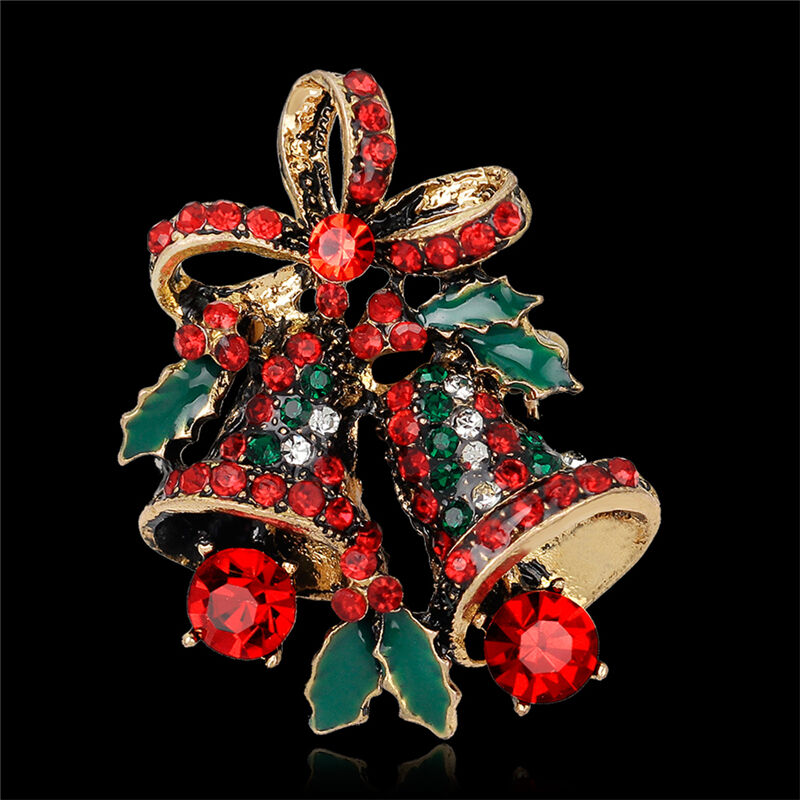 Fashion Christmas Rhinestone Cute Christmas Bell Brooch Pin Xmas Gift Party Qx