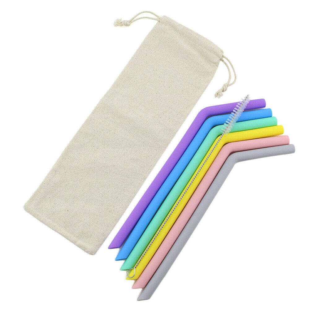 Silicone Straws Bent Stainless Steel Metal Cocktail Drinking Mixing Straw Curved