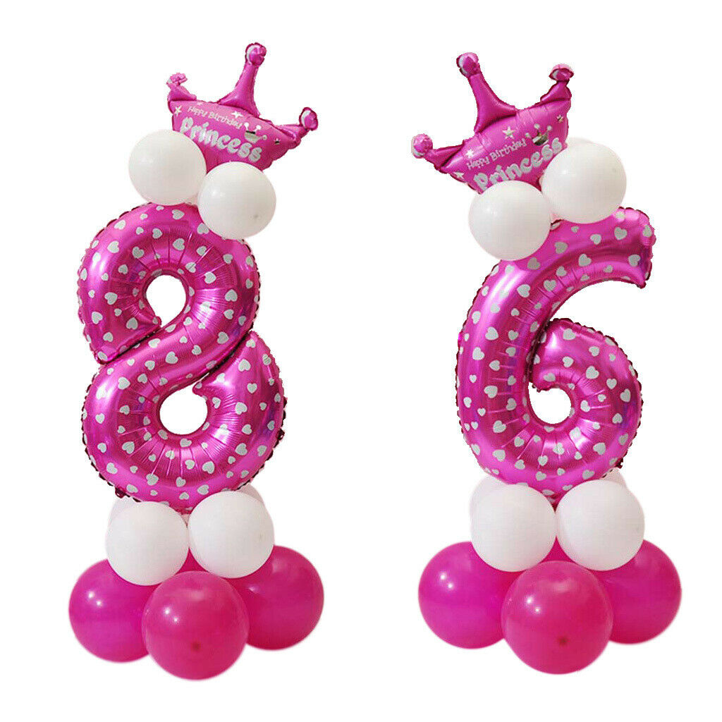 6 and 8 Numbers Letters Princess Prince Crown Foil Balloons Upright Column Set