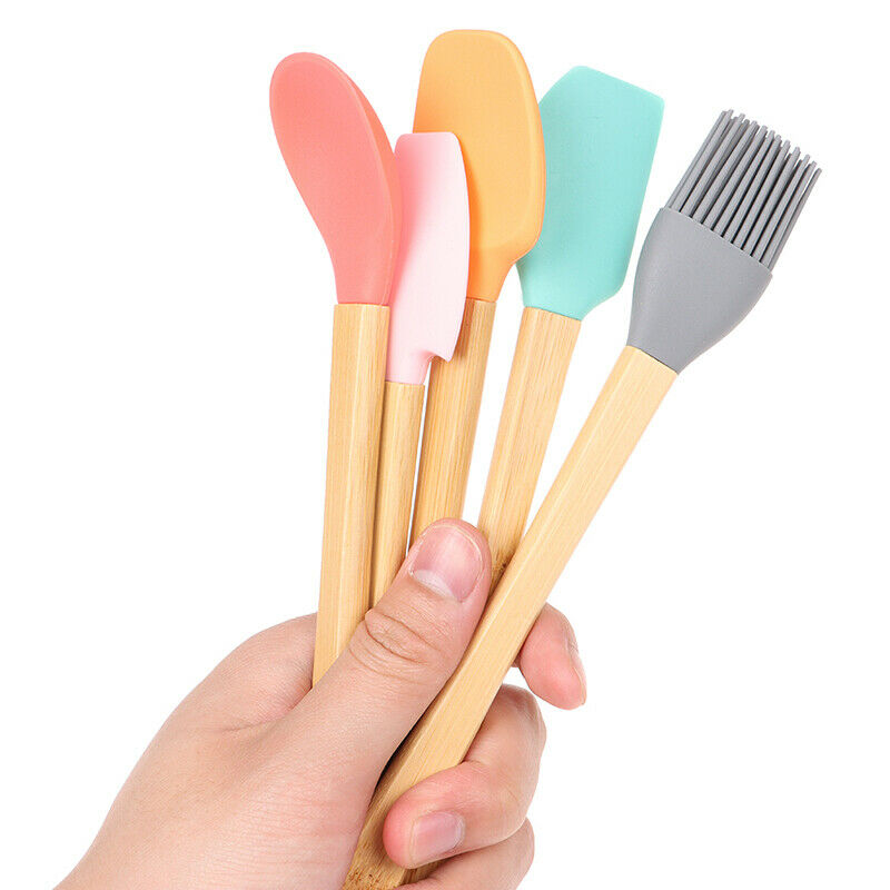 5pcs Cookie Pastry Scraper Baking Tool Multi Purpose Bamboo Handle Mini SpatBDA