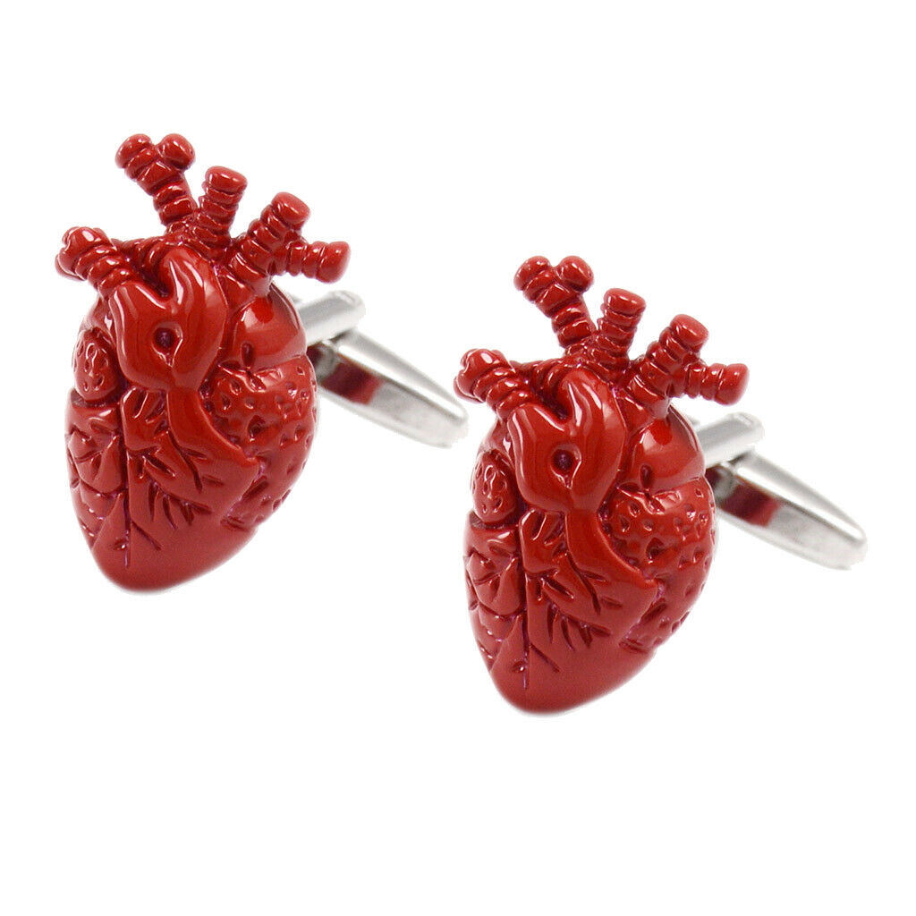 Men's Cufflinks Red Bloody Heart Shape Doctor Shirt Button Novelty Cuff Link