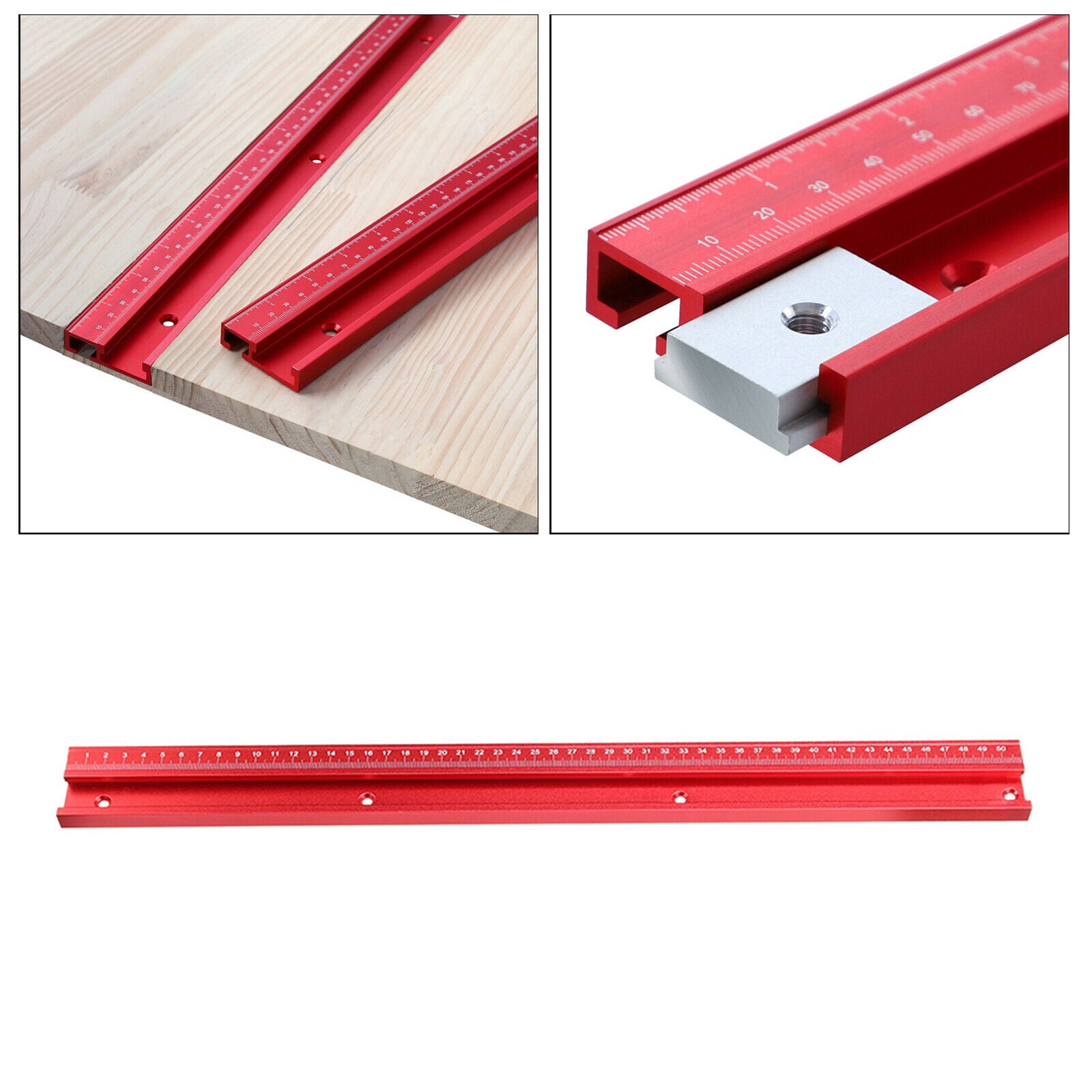 T-Slot Miter Track Slot Woodworking Tool 45 Type Aluminum Alloy Red 500mm