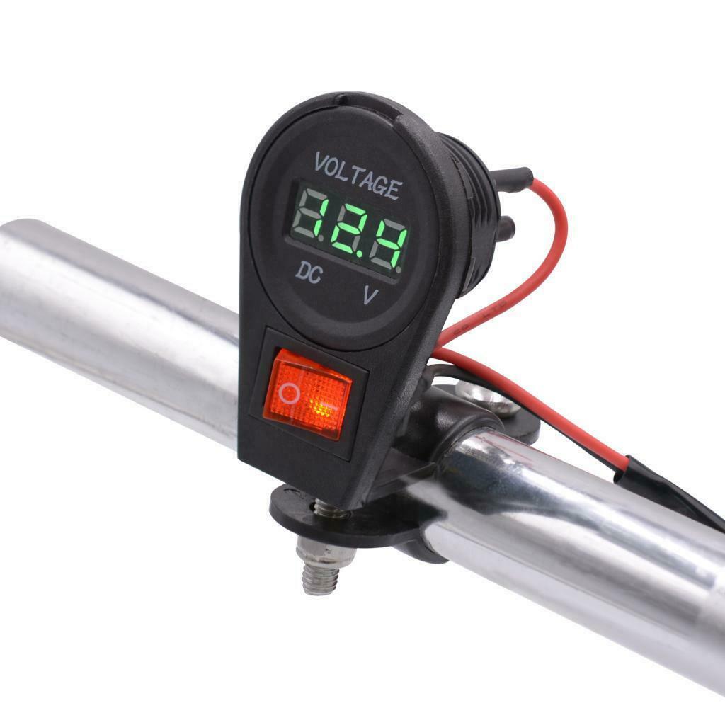 Motorbike 12-24V Green LED Digital Display Voltmeter Volt Gauge with Switch