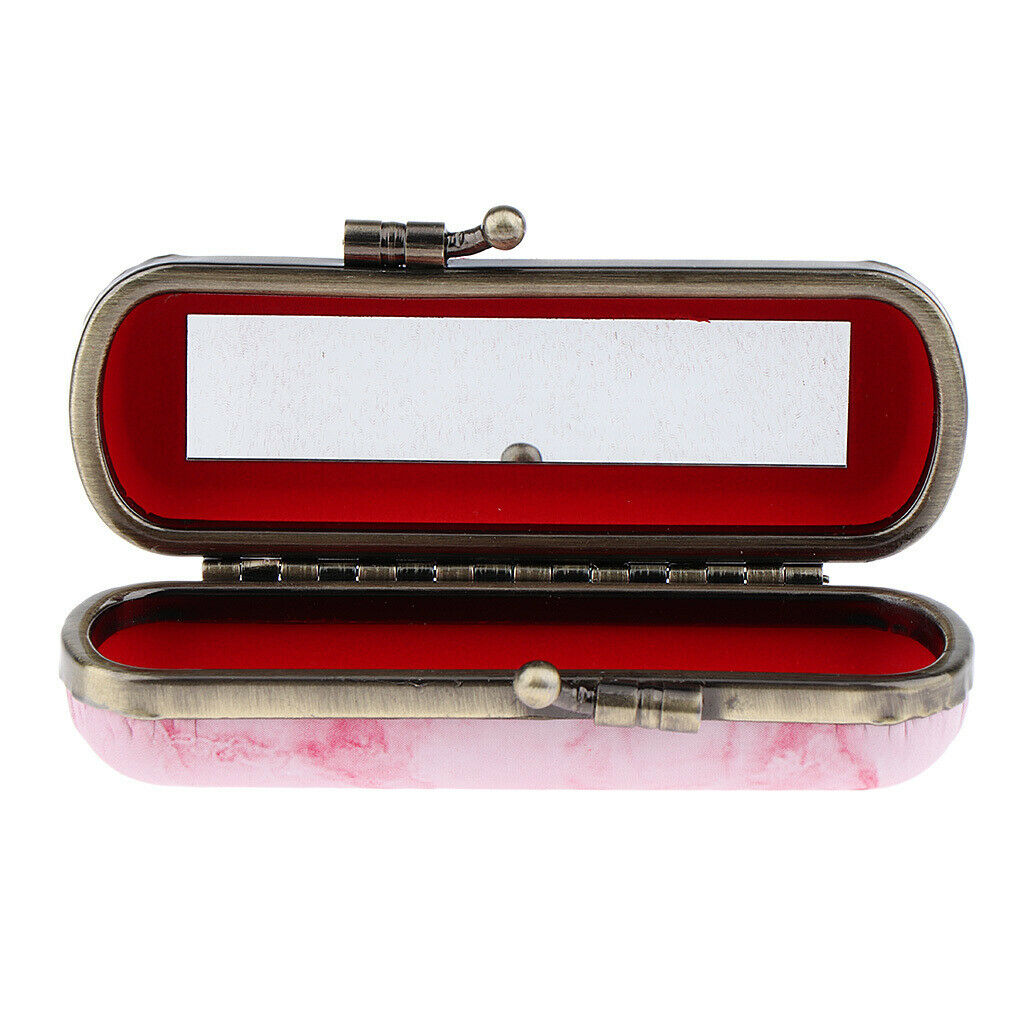 Makeup Holder Lipstick Case Storage Box with Mirror for Purse Pink