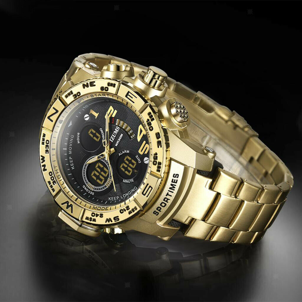 Men Fashion Wristwatch Waterproof Quartz Movement Luminous Golden
