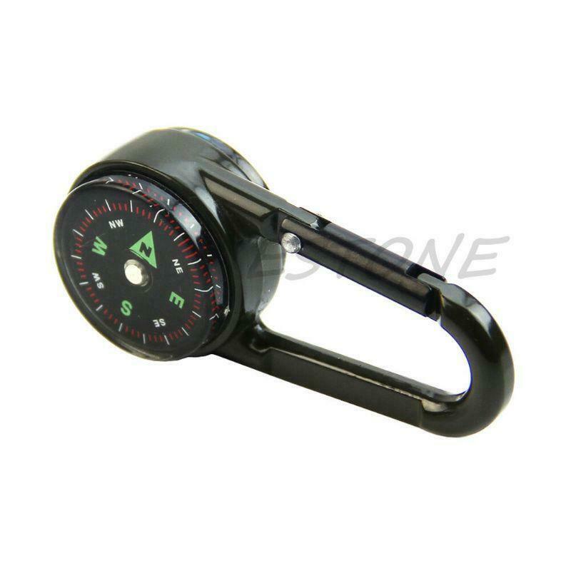 Outdoor Multifunctional Hiking Metal Carabiner Mini Compass Thermometer Keychain