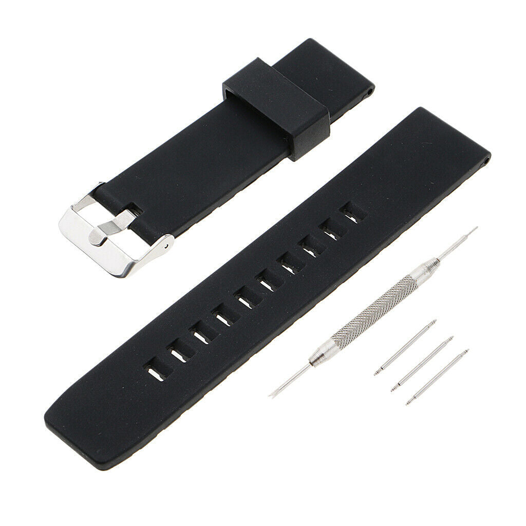 Distinctive Unisex Silicone Watchband Stainless Steel Buckle Black 22mm