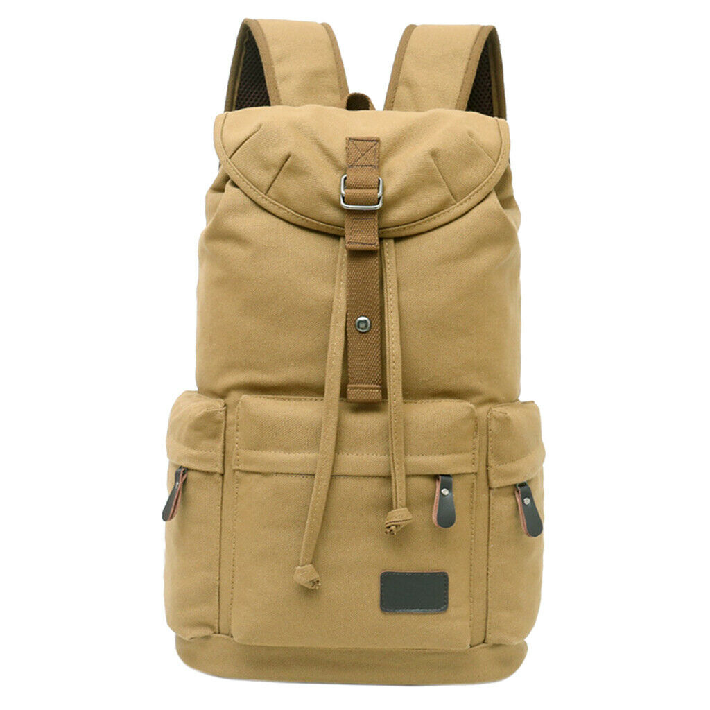 Mens Casual Canvas Backpack Travel School Bag Large Capacity Rucksack Khaki