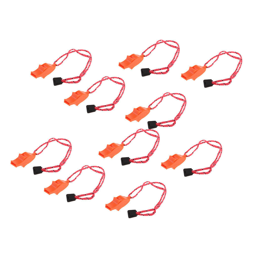 10 Pieces Emergency Whistle with Lanyard for Safety Hiking Hunting Signaling
