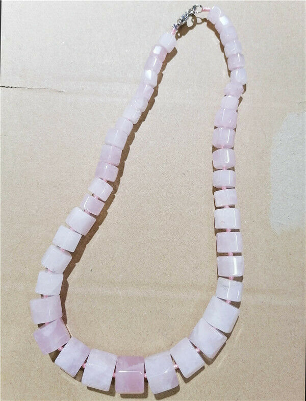 1 Strand Women Natural Rose Quartz Hexagon Prism Beads Handmade Necklace HH8749