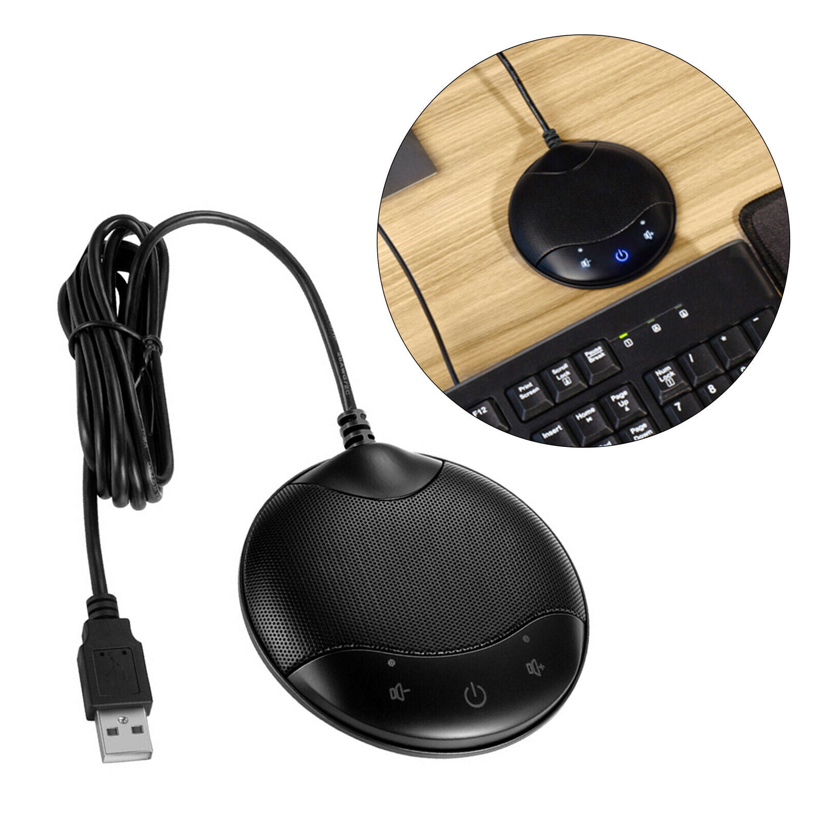 USB Conference Microphone Mic Recording Plug & Play Plastic Portable Black
