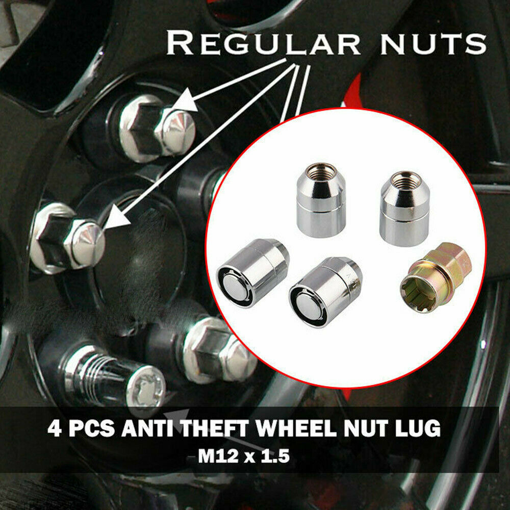 M12x1.5 Wheel Lock Lug Wheel Nuts 4 Anti Theft Locking Nuts+1 Key Set Parts
