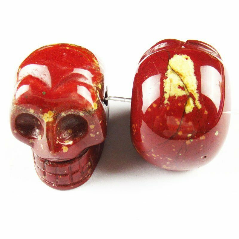 2Pcs 50g Carved Natural Red Jasper Skeleton Head Pendant 30x25x19mm A-471DP