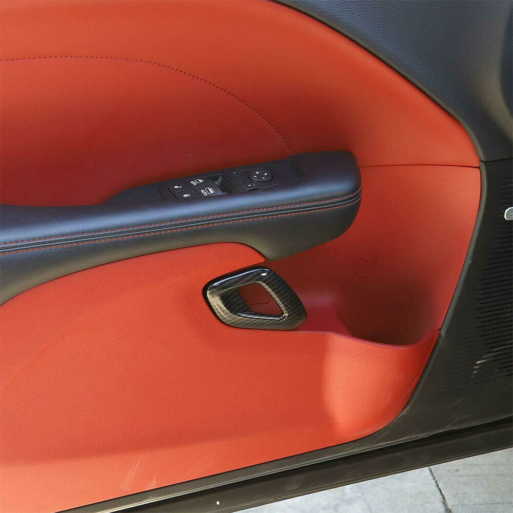 Pair Carbon Fiber Inner Door Handle Cover Trim for Dodge Challenger 2015-2019