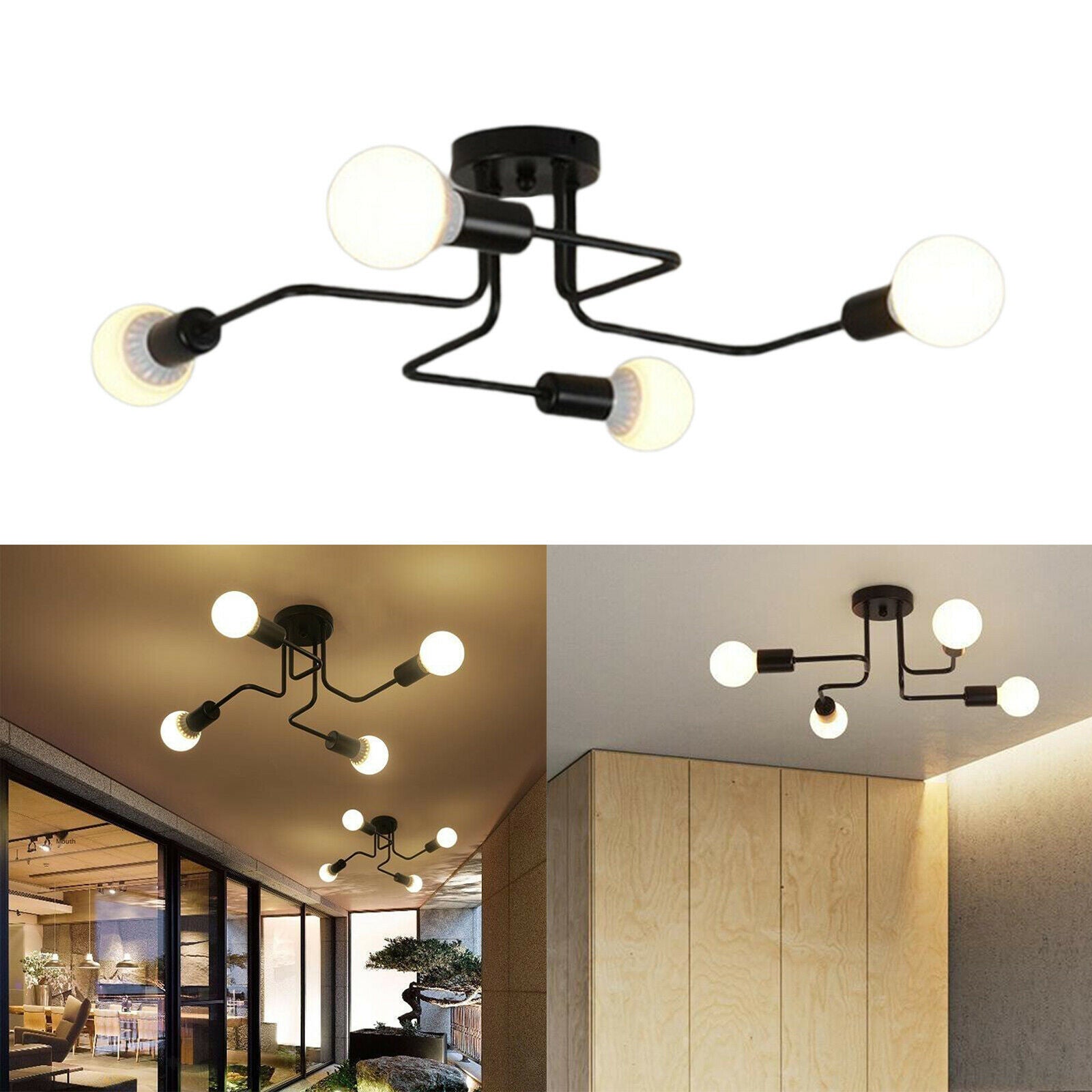 2X Ceiling Light  Retro Wrought Iron Large Black Chandelier Ceiling Lamp 4-Head