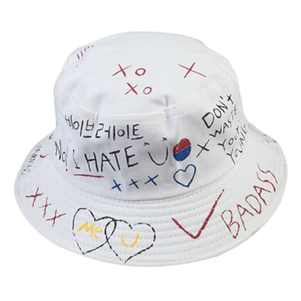 Creative Graffiti Bucket Hat Men Women Sun Hat Spring Hiphop Style Cap White