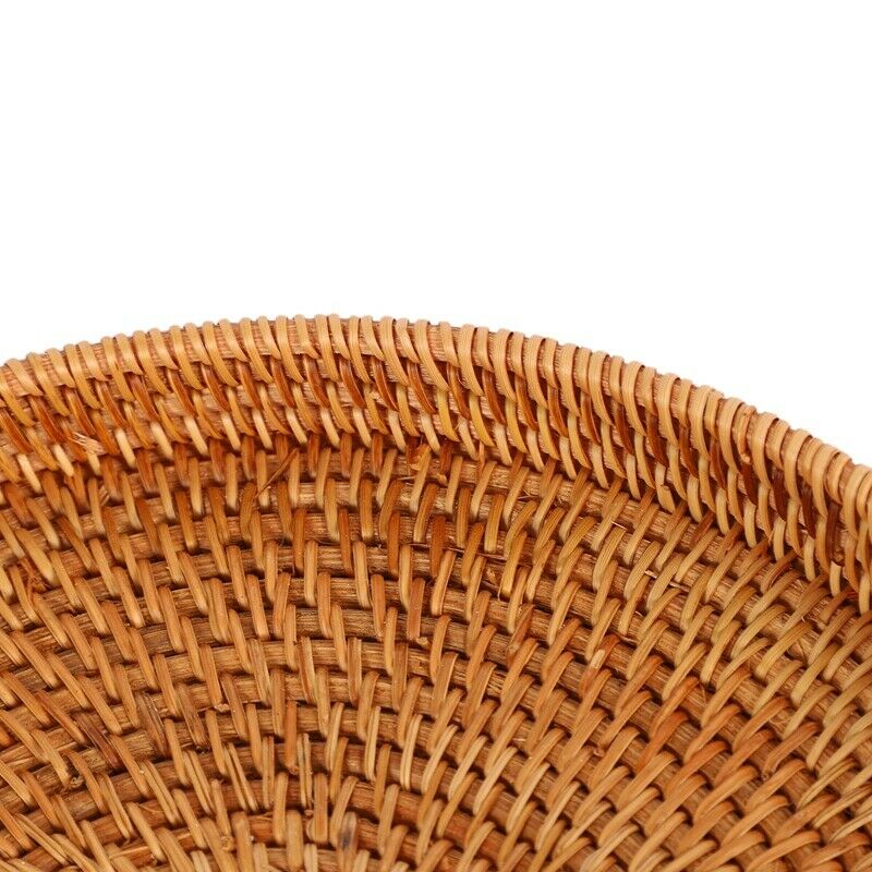 Rattan Storage Tray, Round Basket with Handle, Hand-Woven, Rattan Tray Wicker R6