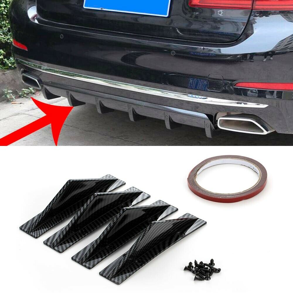 4x Universal Car Rear Bumper Carbon Fiber Diffuser Fin Spoiler Lip Wing Splitter