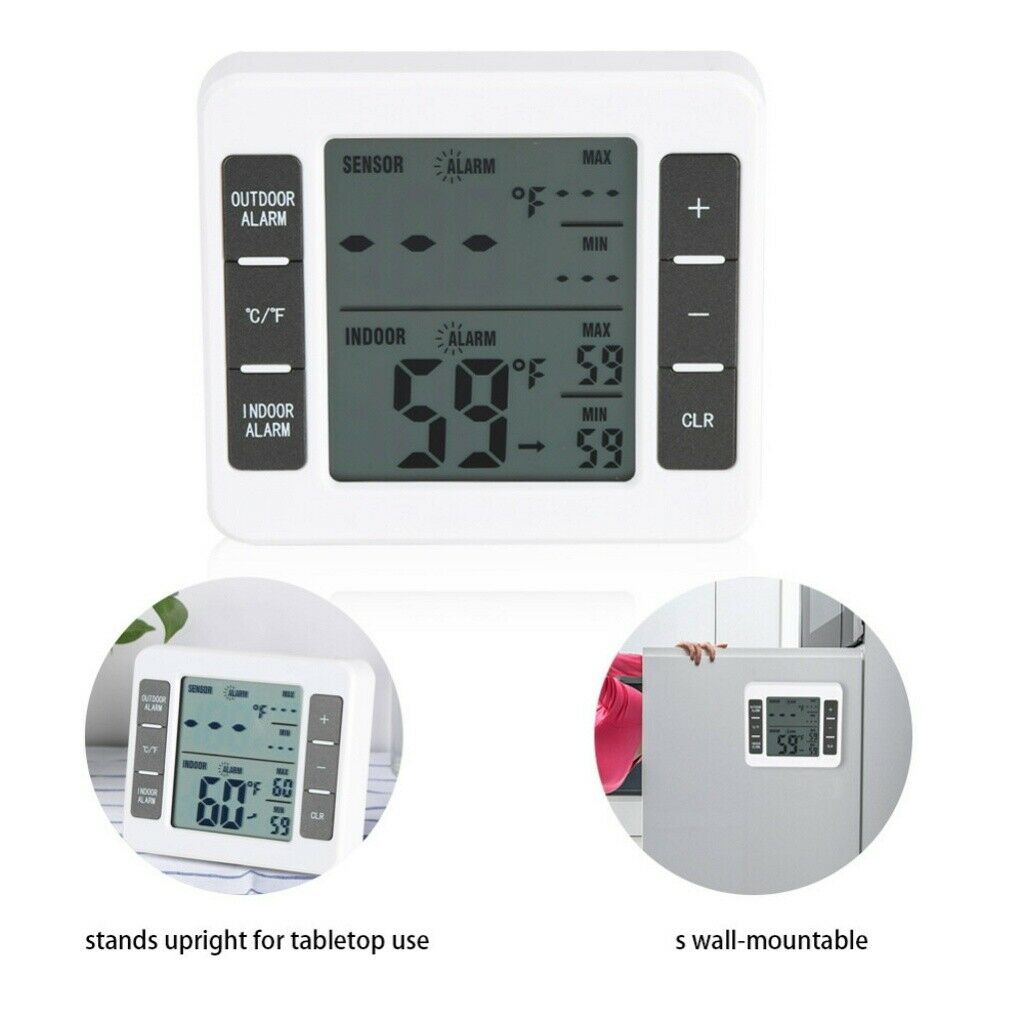 Wireless Digital Refrigerator Freezer Thermometer Alarm High Low Temperature