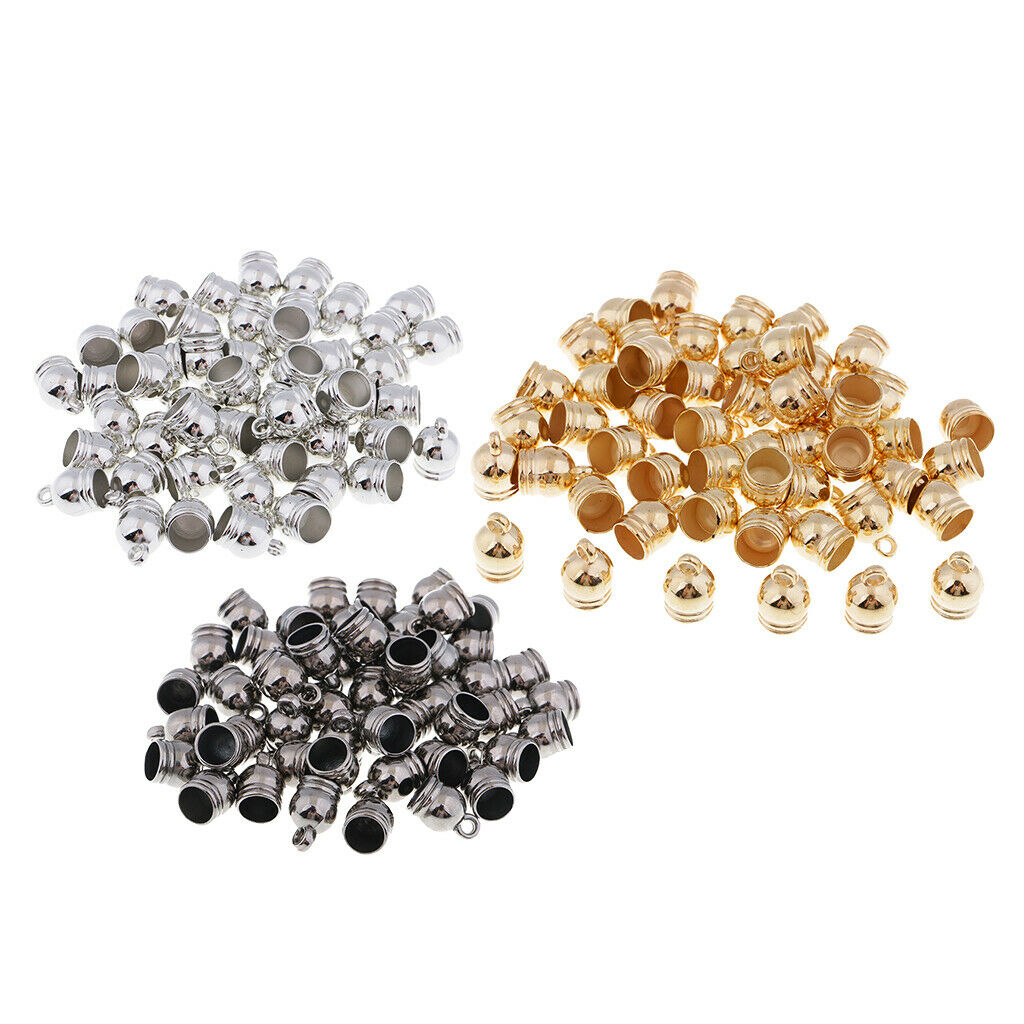 50pcs DIY Jewelry Bead Caps Cord End Caps Tassel Crimp Connector Grey 8mm