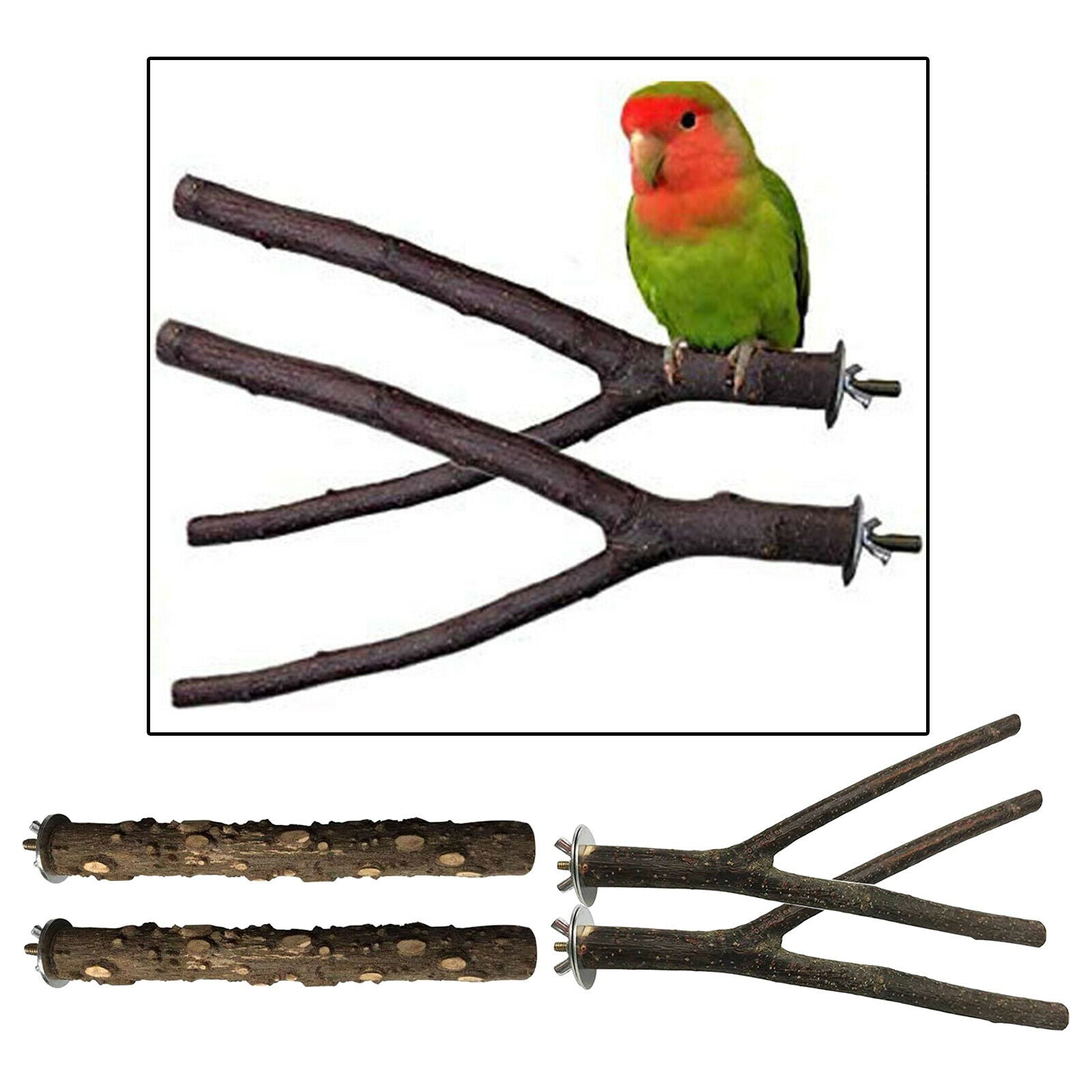 4Pack Wood Parrot Stand Tree Branch Toys Perch Climbing Grinding Standing