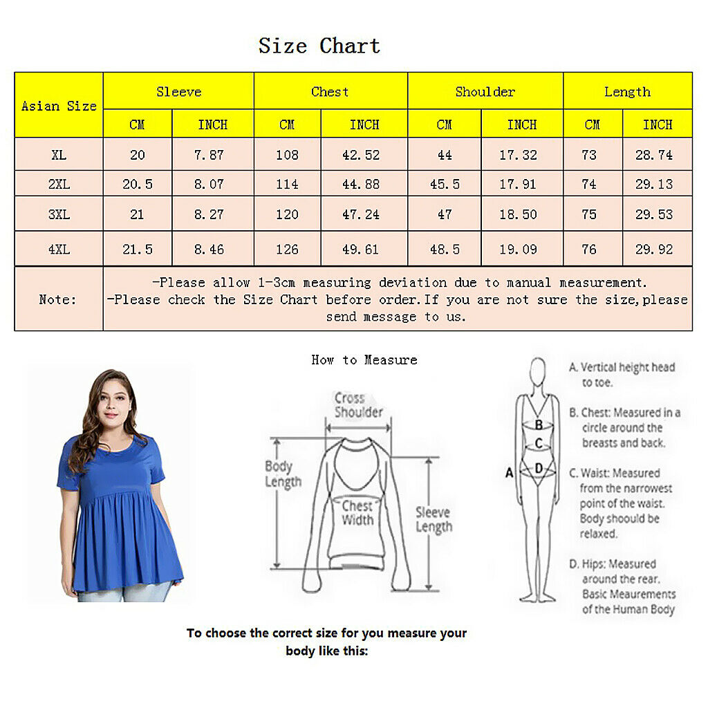Women's Round Neck Short Sleeve T-shirt Tunic Summer Tops Short Sleeve Size