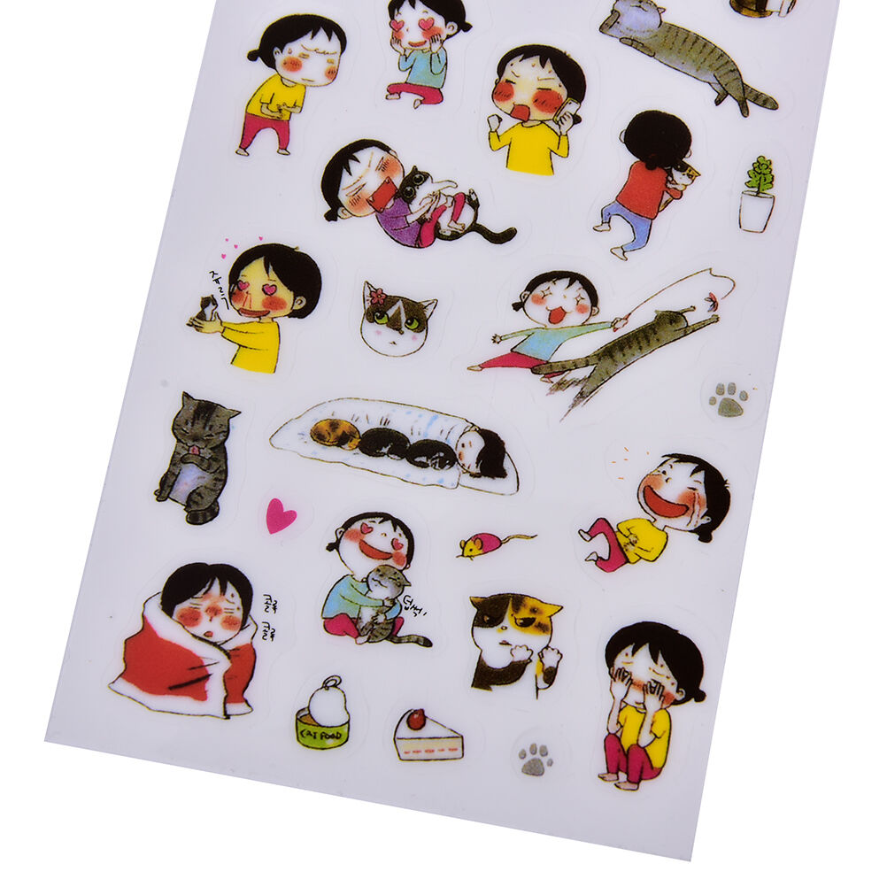 6 Pcs/Pack Korea Transparent Pvc Stickers Cute Cat Diary Photo Album Stic.l8