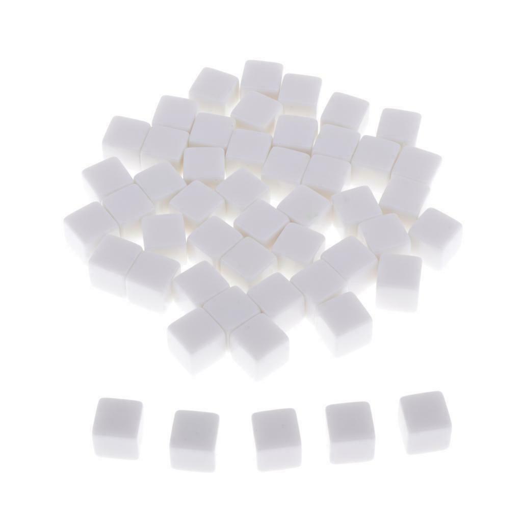 14MM Blank White Dice for Board Games, DIY, Fun, and Teaching, Pack of 50