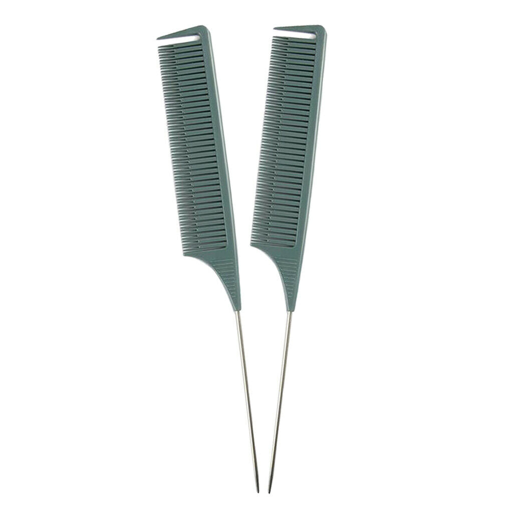2Pcs Sectioning Weaving Highlighting Foiling Hair Comb for Salon Brush Gray