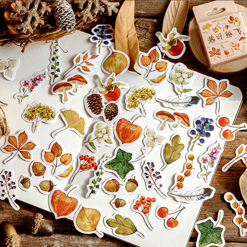 46pcs/lot Autumn Fallen leaves Plant Paper Diary Mini Cute box Stickers  b_h Qx