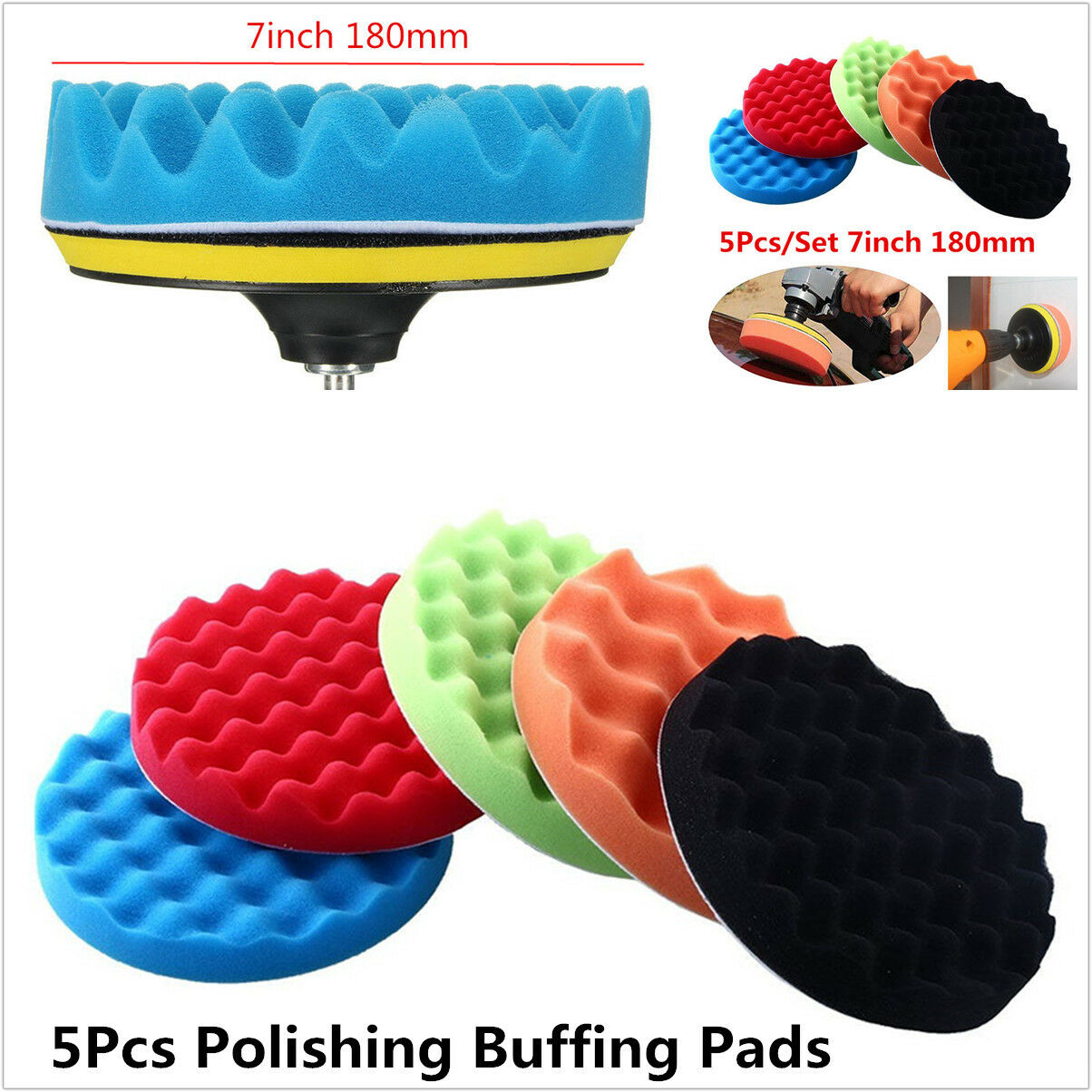 5x Universal 7inch Sponge Foam Waffle Polishing Buffer Pad For Auto Car Polisher