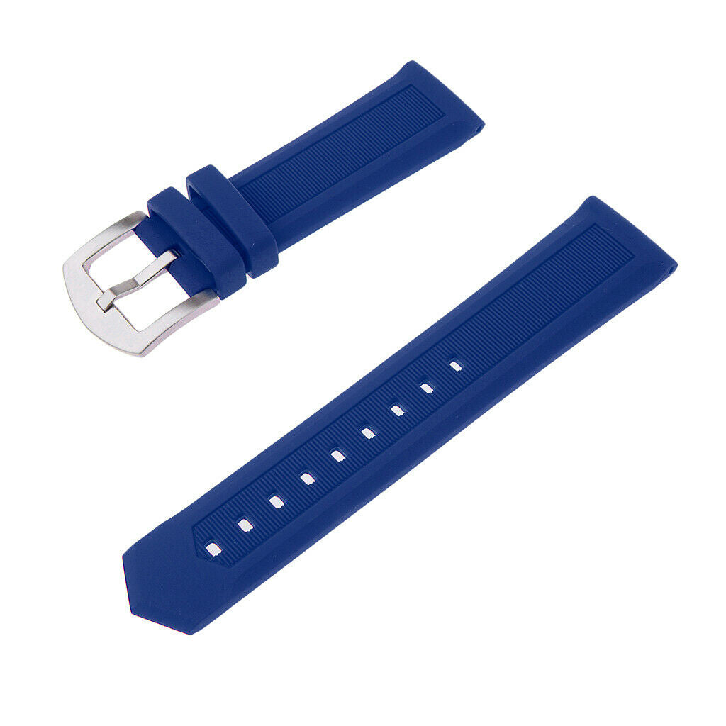Mens Silicone Rubber Watch Strap Band Stainless Steel Buckle 21mm