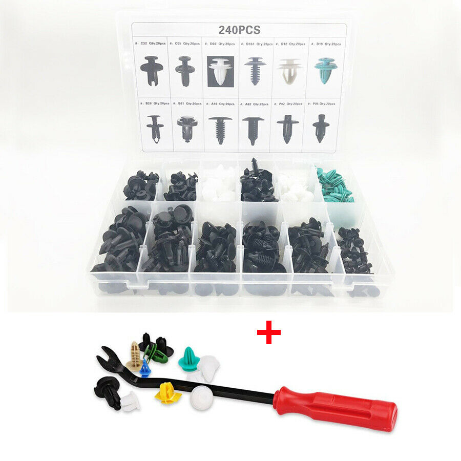 240Pcs Car Bumper Fender Door Panel Fastener Repair tools kit & 8'' Removal tool