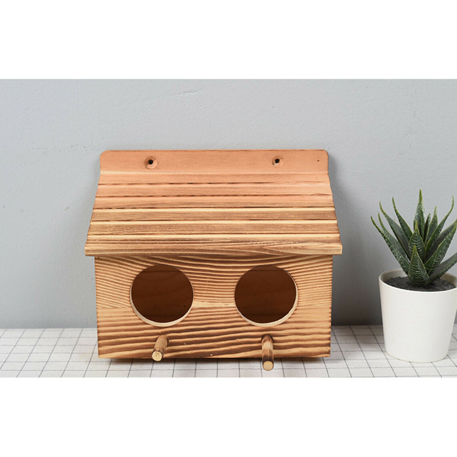 Wooden Birdhouse Garden Decor with 2 Holes