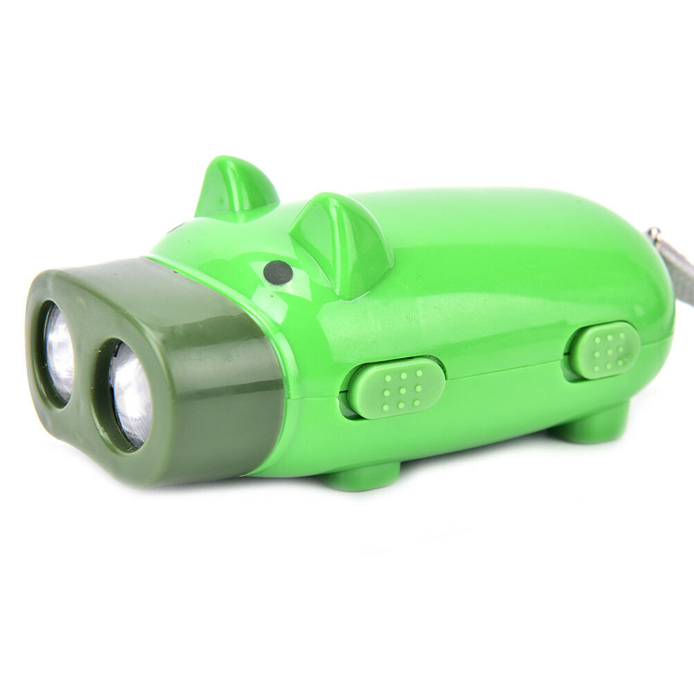 Hand Pressing Power 2 LED Pig Flash Light Flashlight Wind-up Dynamo Torch .l8